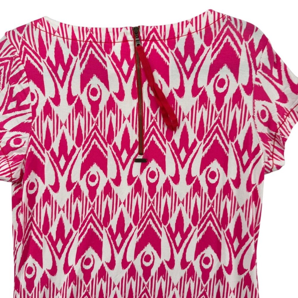 Hatley Ikat T Shirt Dress Pink White Short Cap Sleeve Stretch Back Zip Size M - Picture 3 of 10
